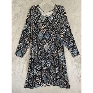 Woman Within Dress Womens 1X 22/24 Black Floral Patchwork Soft Stretch‎ Pockets